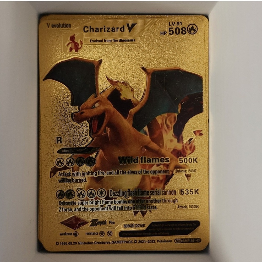 Pokemon Charizard V Gold Metallic Foil Card Custom Fan Art Proxy Card